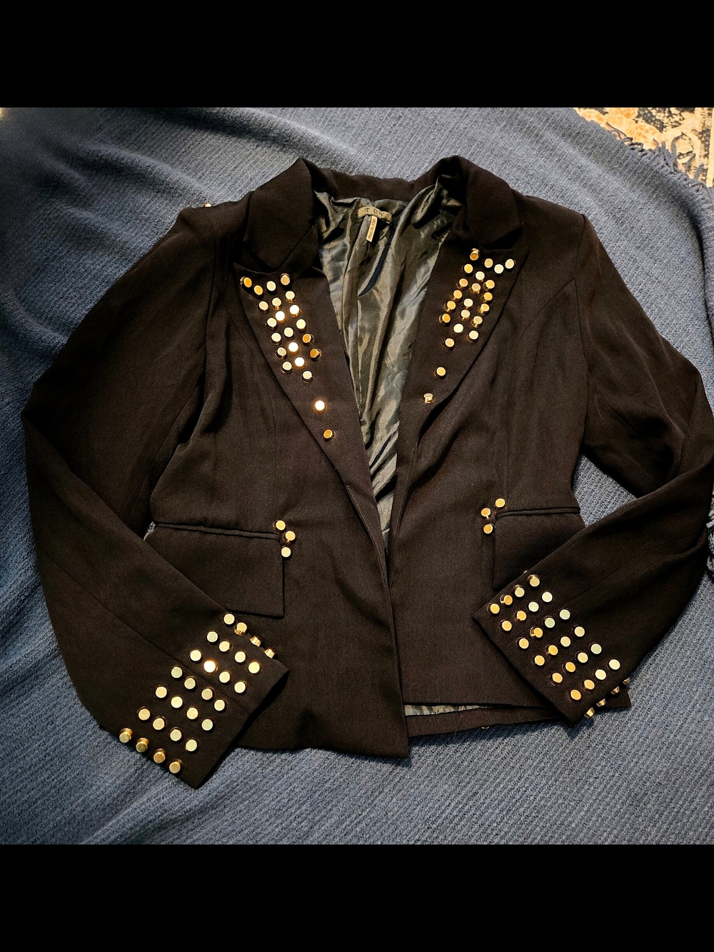 TOV Brand Gold-Studded Black Women’s Blazer Jacket